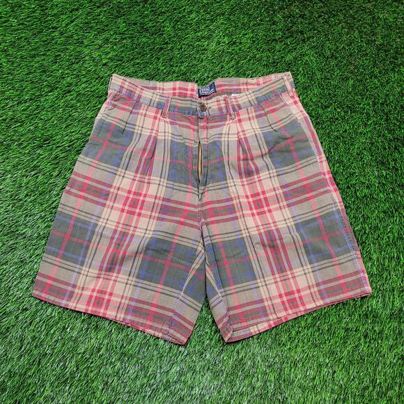 VTG 80s Polo Ralph Lauren Pleated Shorts 33 Waist USA Made Preppy - Picture 1 of 11